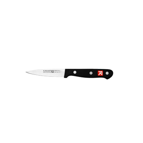 Kamati Gourmet Spear Point Paring Knife (8cm) with sharp stainless steel blade for precise peeling and slicing of fruits and vegetables.