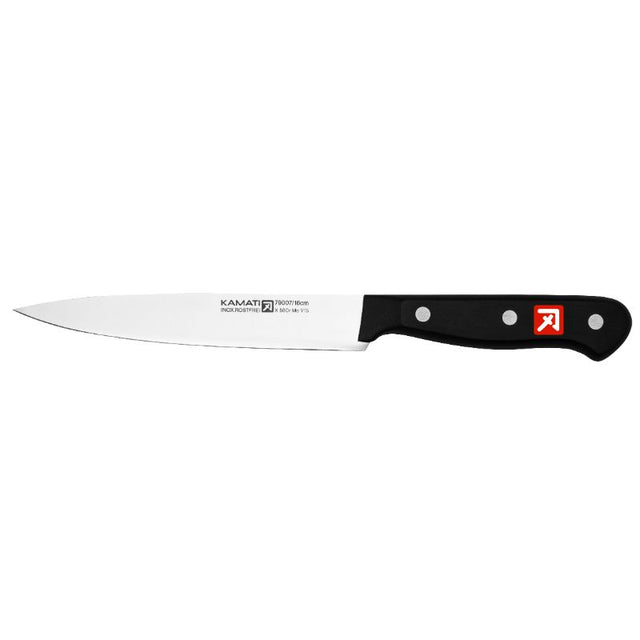 Premium 16cm Kamati Gourmet knife with ergonomic handle and high-carbon stainless steel blade for precise culinary tasks.