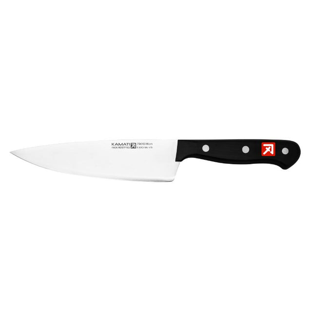 Kamati Gourmet 16cm Cook's Knife with precision-forged blade, ergonomic handle, and safety features for versatile kitchen tasks.