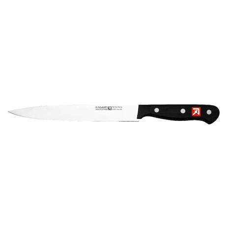 Kamati Gourmet 20cm Slicing Knife with ergonomic handle, high-quality stainless steel blade for precise, effortless slicing.