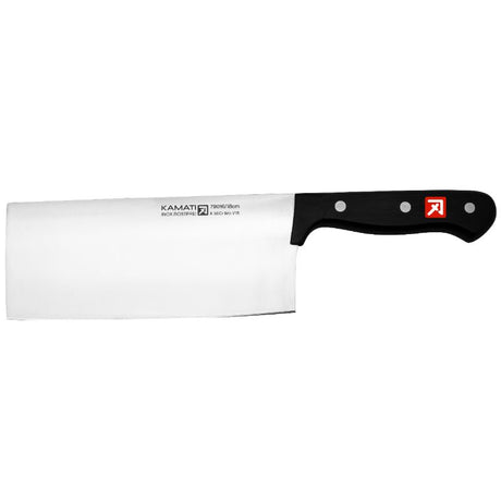 High-quality 18cm Kamati cleaver with ergonomic handle, designed for effortless chopping of meat with precision.