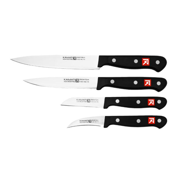 Kamati 4PCS Preparation Knife Set featuring high-quality German stainless steel blades for precision chopping, slicing, and dicing.