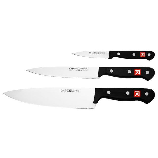 Kamati Cook's Knife Set (3PCS) featuring German stainless steel blades and ergonomic handles for efficient and enjoyable cooking.