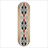 ACM Skateboard Art: Kowhaiwhai 1 features vibrant M?ori design, perfect for indoor/outdoor display, ready to hang.