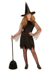 Tinsel Witch Black Broom with sparkling tinsel accents, perfect for Halloween decor and witch-themed events.