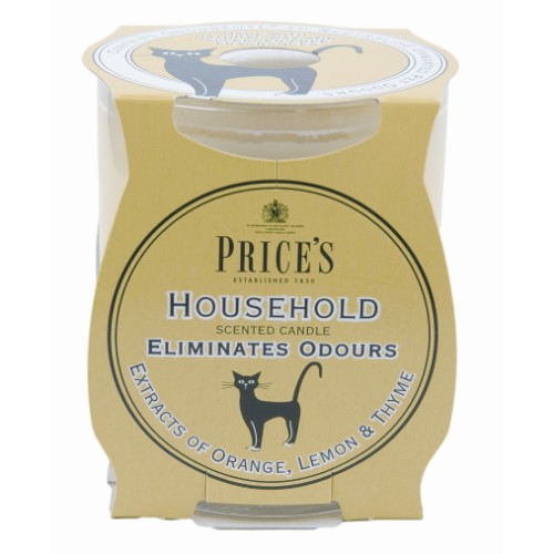 Candle jar with orange, lemon, and thyme scents, designed to neutralize odors and enhance home freshness.