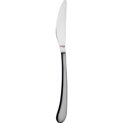 Elegant Bugatti Settimocello Satin Dessert Knife in stainless steel with a sleek satin finish, perfect for stylish dessert serving.