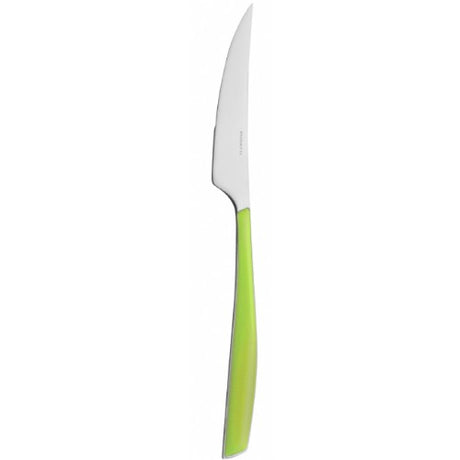 Elegant Bugatti Glamour Green Table Knife with a vibrant green handle, crafted from premium stainless steel for precise cutting.