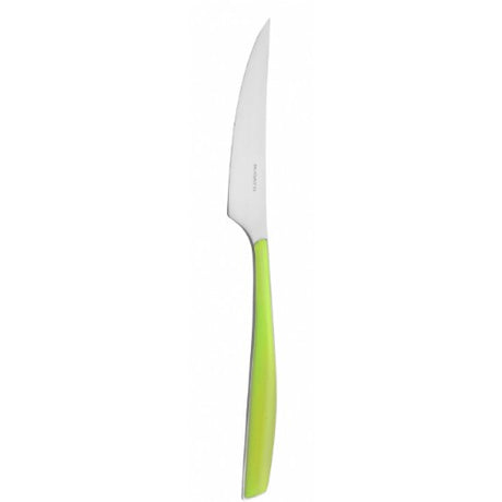 Elegant Bugatti Glamour Green Dessert Knife with a striking green handle and sharp stainless steel blade for precision cutting.
