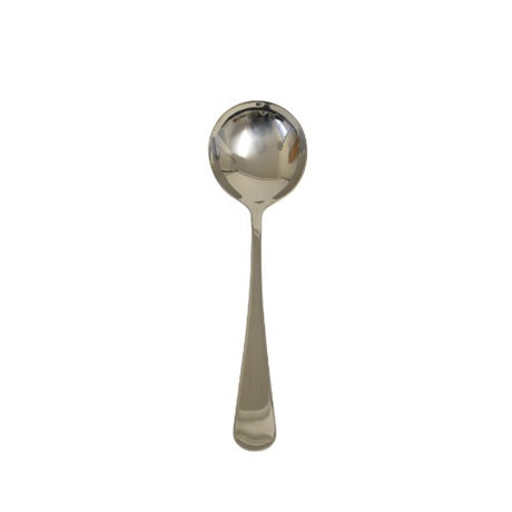 Set of 6 elegant stainless steel soup spoons, perfect for serving soups and enhancing dining experiences.