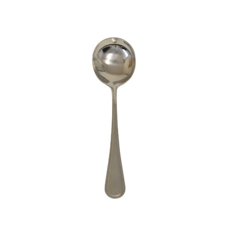 Set of 6 polished stainless steel soup spoons, combining elegance and functionality for any dining occasion.