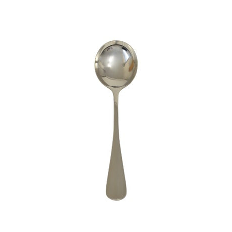 Set of 6 Rockingham Sheffield soup spoons in stainless steel, elegant design for effortless scooping and stylish dining.