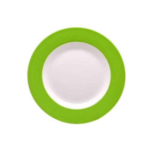 Set of 6 Rockingham 20cm vert green plates with round banded edge, ideal for elegant dining and practical use.