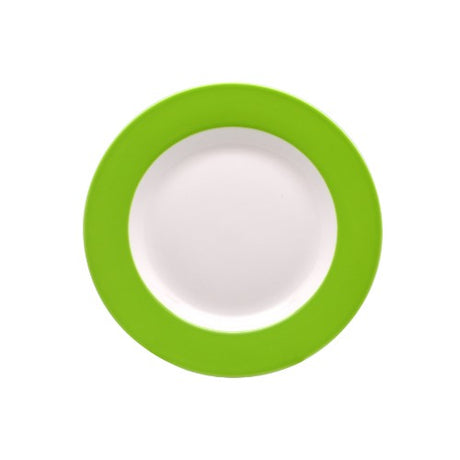 Set of 6 Rockingham 20cm vert green plates with round banded edge, ideal for elegant dining and practical use.