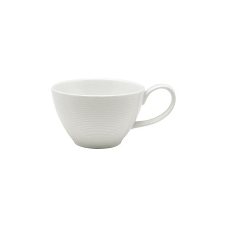 Elegant 250ml ceramic teacup featuring intricate embossments, perfect for tea, coffee, and sophisticated dining.