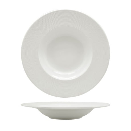 Elegant 23cm Leela Baralee soup plate with embossed design, perfect for serving soups, salads, or pasta. Durable porcelain.
