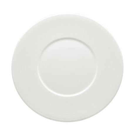 Ceramic 29cm Leela Baralee Wish Plate with wide rim, featuring intricate embossment, ideal for elegant dining presentations.