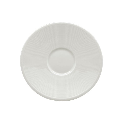 Elegant ceramic Leela Baralee Wish Saucer featuring intricate embossment, perfect for teas and desserts.