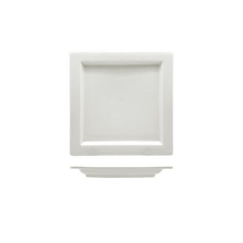 Contemporary 16x16cm square platter with small rim, elegant design for serving appetizers or desserts, crafted by Imperial Pottery.