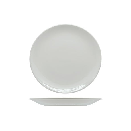 Set of 6 Rockingham 20cm coupe plates in sleek white porcelain, perfect for stylish dining and versatile dish serving.