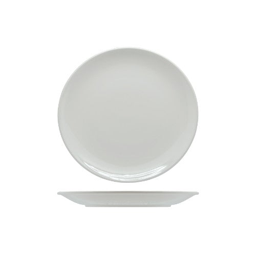 Set of 6 Rockingham 20cm coupe plates in sleek white porcelain, perfect for stylish dining and versatile dish serving.