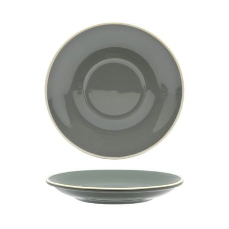 Set of 6 Rockingham Grey Latte Saucers, 15.5cm diameter, crafted from durable porcelain with a refined grey finish.