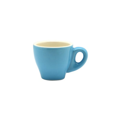 Set of 6 elegant sky blue porcelain espresso tulip cups, perfect for serving espresso or desserts.