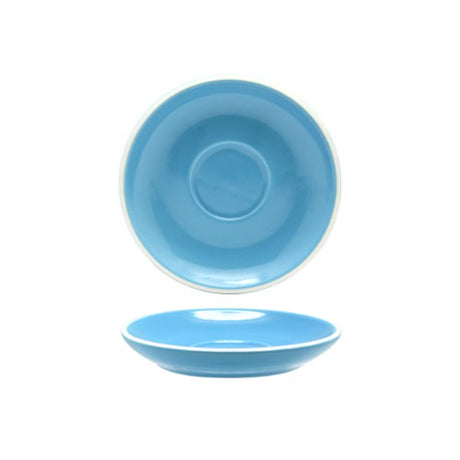 Set of 6 elegant sky blue porcelain espresso saucers, perfect for enhancing coffee moments and stylish table settings.