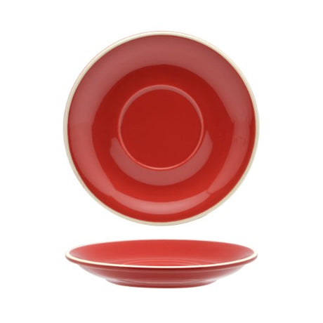 Set of 6 Rockingham Red Latte Saucers showcasing a rich hue, perfect for elegant coffee serving and daily use.