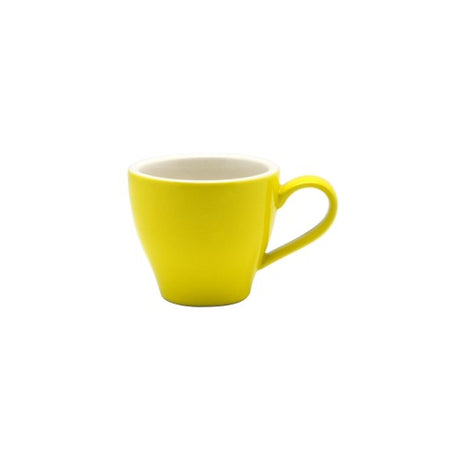 Set of 6 vibrant yellow Rockingham espresso cups, 85ml each, with a tulip shape for enhanced aroma and stylish coffee serving.