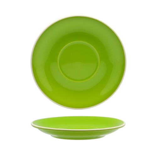 Set of 6 elegant vert green porcelain latte saucers, perfect for coffee, tea, or desserts, suitable for any dining occasion.