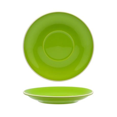 Set of 6 elegant vert green porcelain latte saucers, perfect for coffee, tea, or desserts, suitable for any dining occasion.