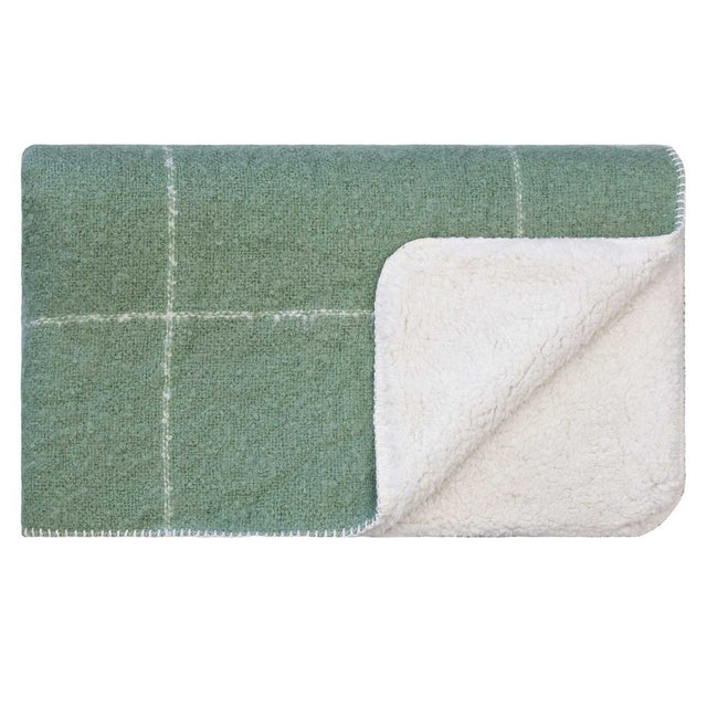 Cozy Grid Sherpa Throw in Loden Frost, featuring plush fleece and stylish acrylic weave, perfect for home decor.