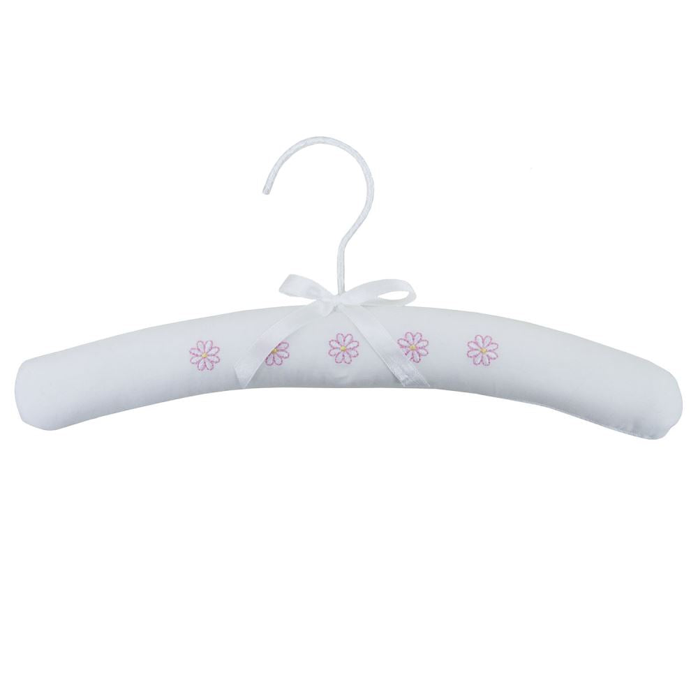 Cute pink floral embroidered coat hanger for kids, perfect for gifts or children's rooms, measuring 300MM.