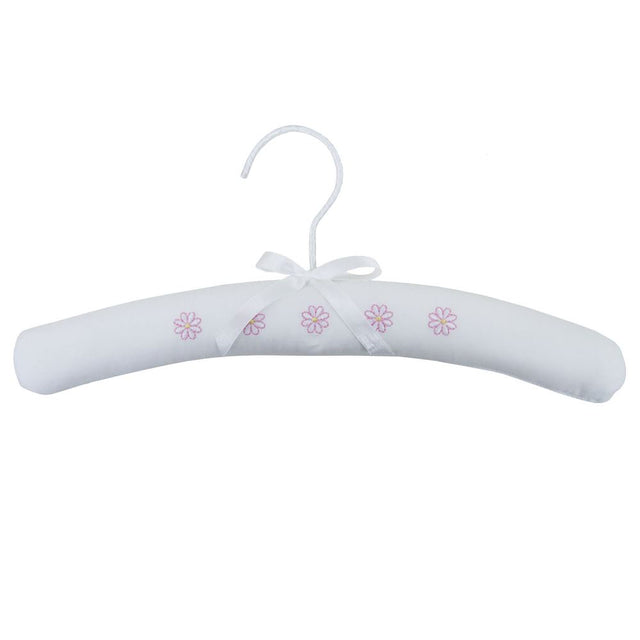 Cute pink floral embroidered coat hanger for kids, perfect for gifts or children's rooms, measuring 300MM.