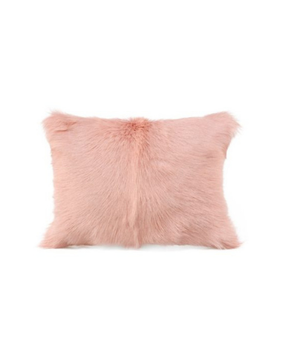 Soft rose pink goat fur cushion, 30x40cm, with durable polyester back and plush filling for luxurious home decor.