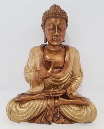 Handcrafted Resin Kwan Ying Gold statue, embodying grace and tranquility, ideal for meditation and home decor.