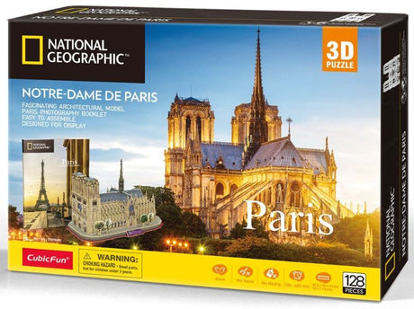 3D puzzle of Paris Notre Dame, 128 pieces, easy assembly, educational, perfect for architecture lovers and families.