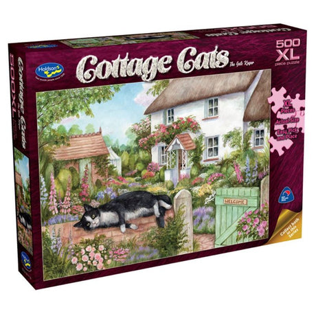Jigsaw puzzle featuring charming cats in a countryside scene, crafted by artist Debbie Cook, consisting of 500 pieces.