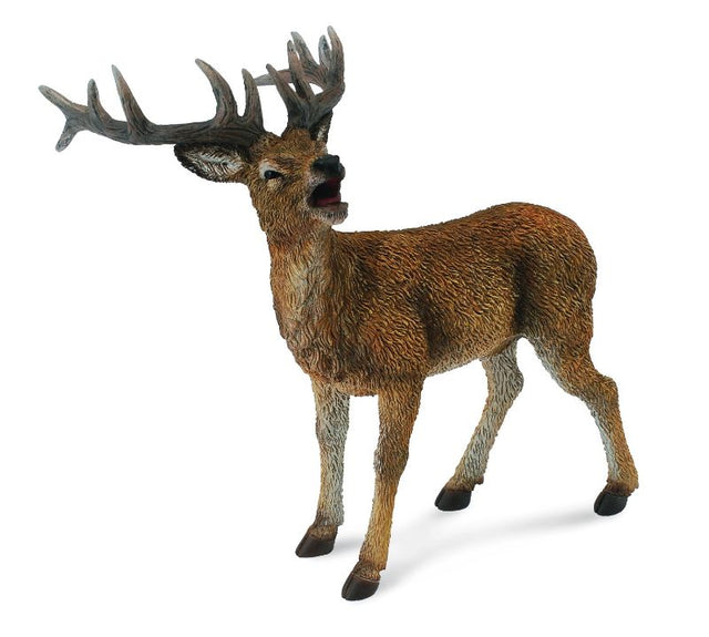 Hand-painted 10.5cm Red Deer Stag figurine with detailed antlers, made from non-toxic PVC, perfect for education and decoration.