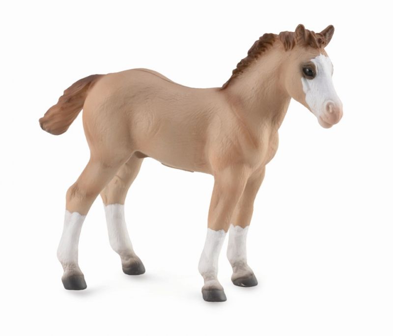 Hand-painted 10.3cm Quarter Horse foal figurine in Red Dun, showcasing intricate details and durability for collectors and kids.