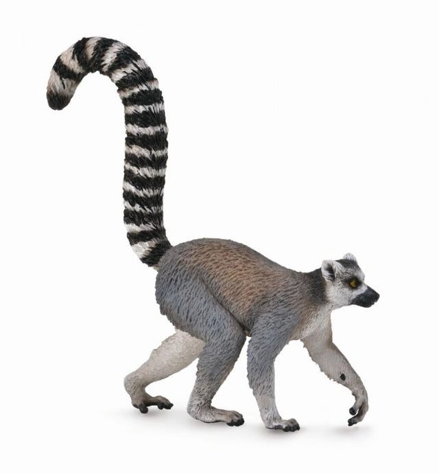 Hand-painted 8.4cm Ring Tailed Lemur figurine, featuring vibrant colors and intricate details, perfect for collectors and kids.