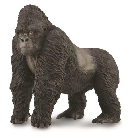 Handcrafted Mountain Gorilla figurine, 8.1cm tall, featuring detailed black fur and silver-grey accents, perfect for wildlife lovers.