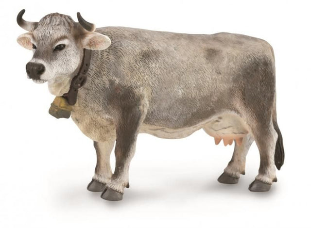 Hand-painted 12.8cm Tyrol Grey Cattle Figurine, showcasing Alpine culture and crafted from safe, durable vinyl.