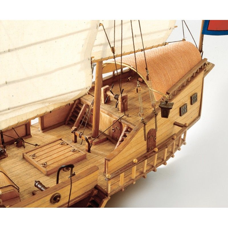 1/60 scale wooden model kit of the Red Dragon Chinese junk, featuring detailed parts and easy-to-follow assembly guide.