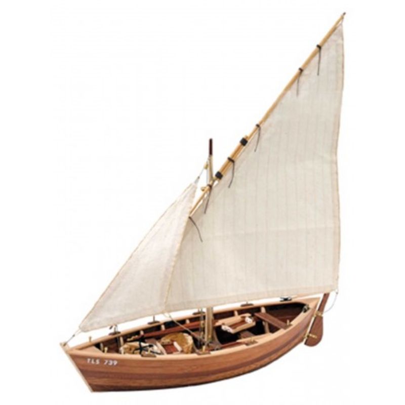 Detailed wooden model ship kit of La Provencale, featuring laser-cut noble woods, brass fittings, and hand-sewn sails.