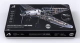 1/16 scale model of Messerschmitt Bf 109G with e-motor, LED lights, and engraved base for aviation enthusiasts.