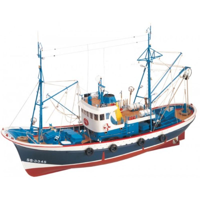 1/50 scale Marina II Tuna Wooden Ship Kit featuring high-quality laser-cut wood and brass fittings for authentic ship modeling.