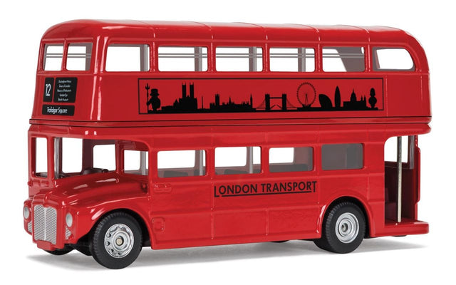 Iconic diecast Routemaster bus model by Corgi, featuring authentic paintwork and intricate details for collectors.