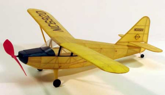 Balsa Glider - 17 1/2" Stinson Voyager with 44cm wingspan, features laser-cut assembly, hand-selected balsa, and colorful decals.